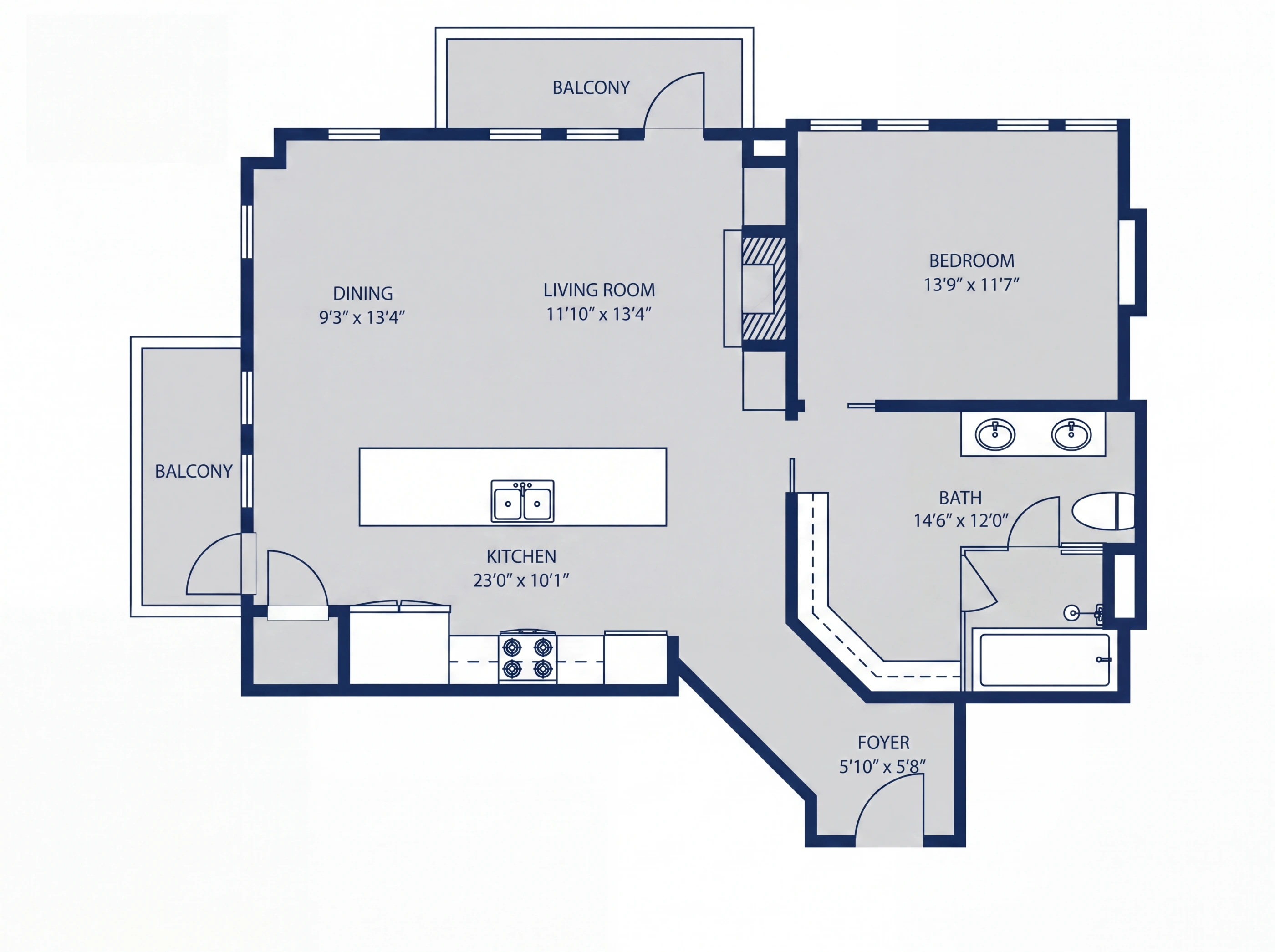 Floor plan — 1,348 sq ft, one bedroom and one bath